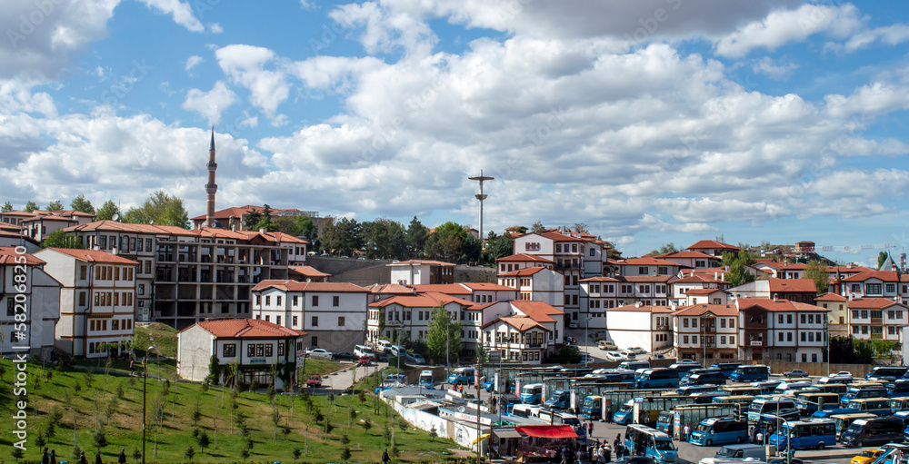 Naklejka premium historical ankara houses and hacıbayram mosque area from ankara castle
