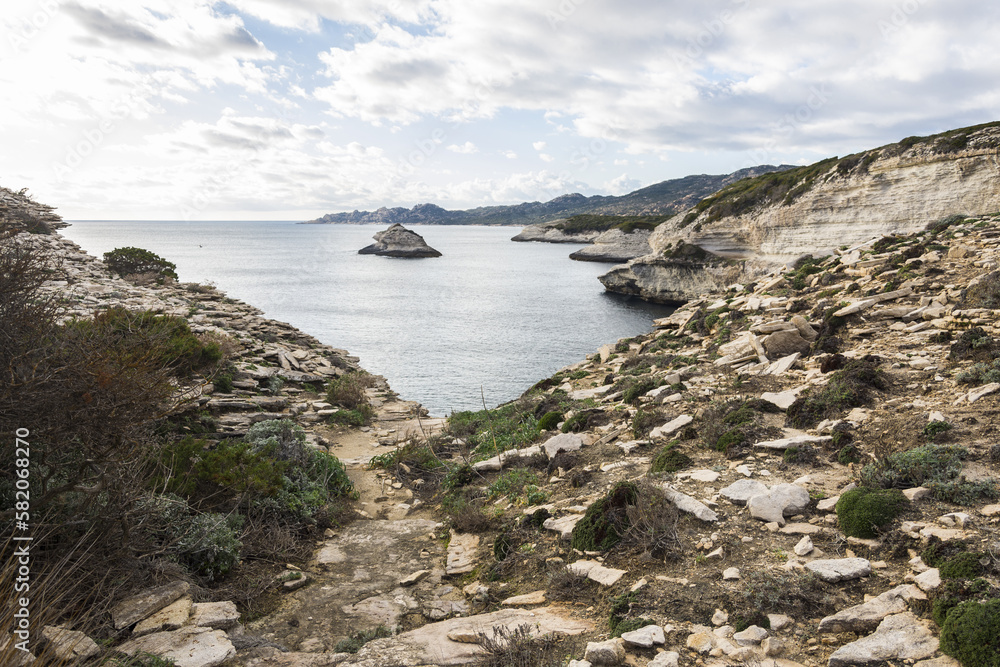Cliff landscape in a bay in Corsica near to Bonifacio during summer