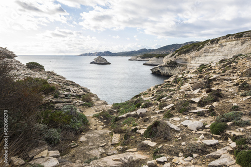 Cliff landscape in a bay in Corsica near to Bonifacio during summer