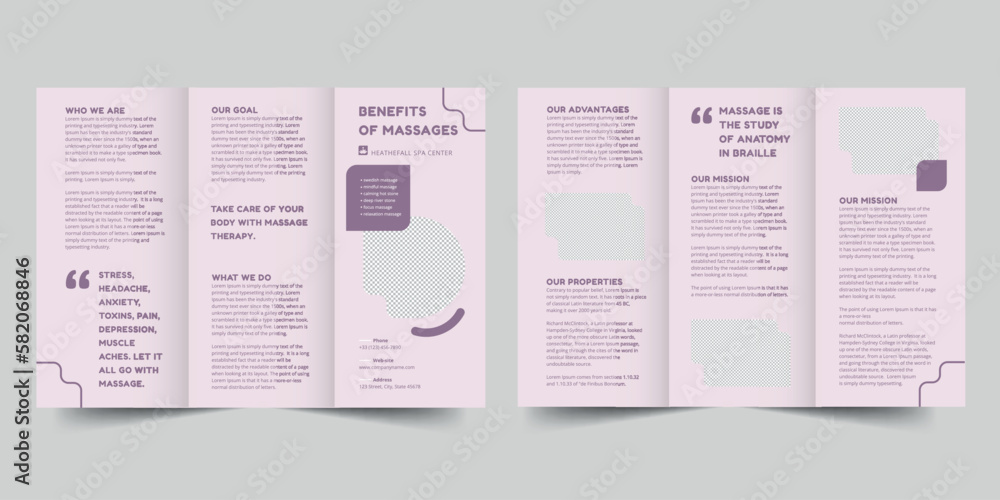 Massage trifold brochure template. A clean, modern, and high-quality design tri fold brochure vector design. Editable and customize template brochure