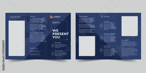 Marketing Agency  trifold brochure template. A clean, modern, and high-quality design tri fold brochure vector design. Editable and customize template brochure