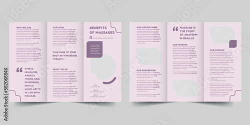 Massage trifold brochure template. A clean, modern, and high-quality design tri fold brochure vector design. Editable and customize template brochure