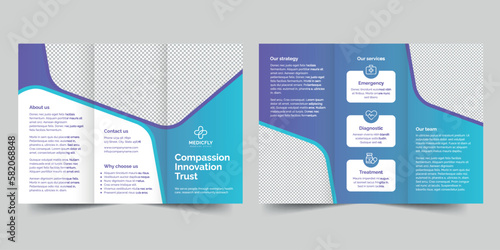 Medical Clinic  trifold brochure template. A clean, modern, and high-quality design tri fold brochure vector design. Editable and customize template brochure