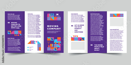 Moving Company trifold brochure template. A clean, modern, and high-quality design tri fold brochure vector design. Editable and customize template brochure
