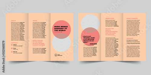 Music Production  trifold brochure template. A clean, modern, and high-quality design tri fold brochure vector design. Editable and customize template brochure