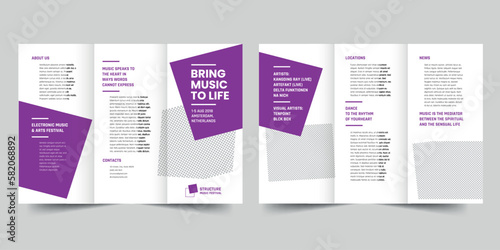 Music Festival  trifold brochure template. A clean, modern, and high-quality design tri fold brochure vector design. Editable and customize template brochure