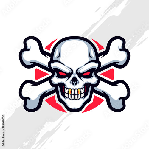 White Skull Mascot Logo with Crossbones Danger Sign