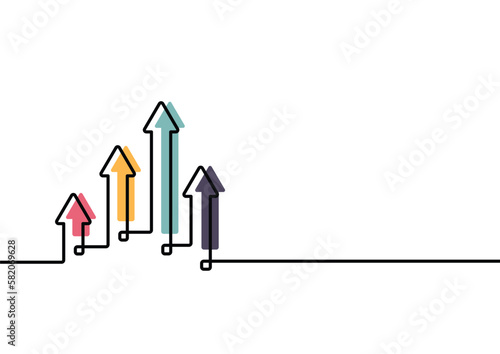 Continuous line drawing of growth arrows. Business concept. Vector illustration