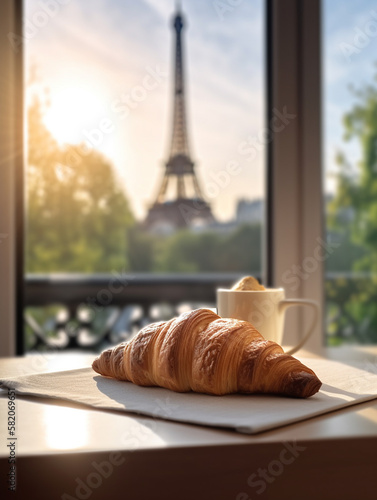 croissant on the table in a cafe in Paris
