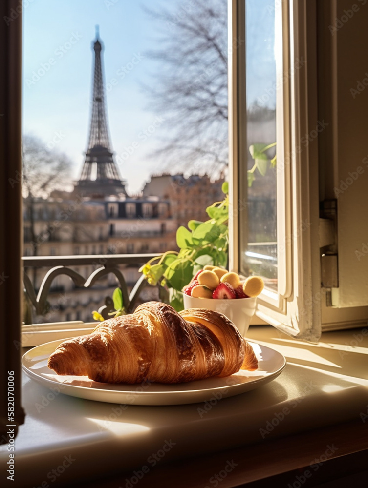 croissant on the table in a cafe in Paris Stock Photo | Adobe Stock