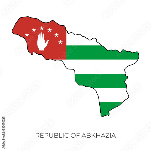 Abkhazia map and flag. Detailed silhouette vector illustration