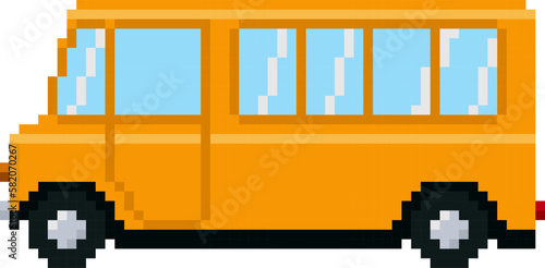 School bus pixel art. Vector illustration on a white background.