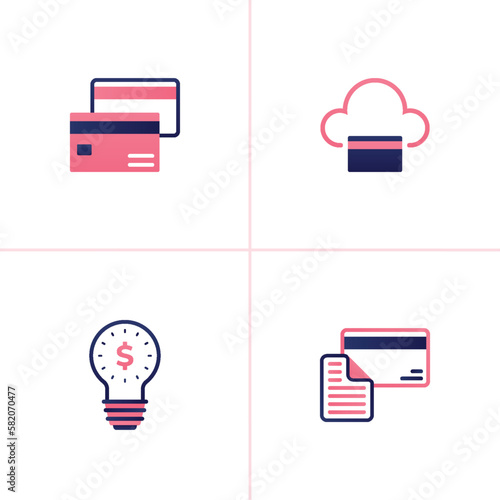Icon vector of double credit card or ATM, loan and cloud, ideas in earning money and profit, bill payment file landing and loan. can be used for company websites, poster ads, startup banners, apps