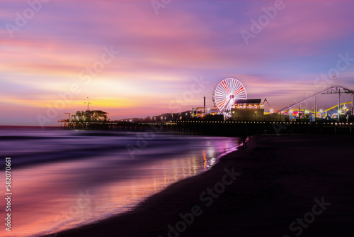 The Santa Monica Pier at sunset light, Los Angeles, California