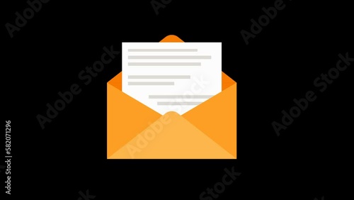 Open mail message motion grapics animation. New email new message animation. Alpha channel (transparent) photo