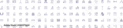 Home design line icons signs set. Design collection of Interiors, Decor, Architecture, Furniture, Style, Color, Planning, Spaces outline concept vector illustrations