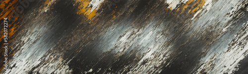 Scratched and battered texture creates grungy and chaotic background for distressed art or antique furniture design. Wide banner illustration. Vector