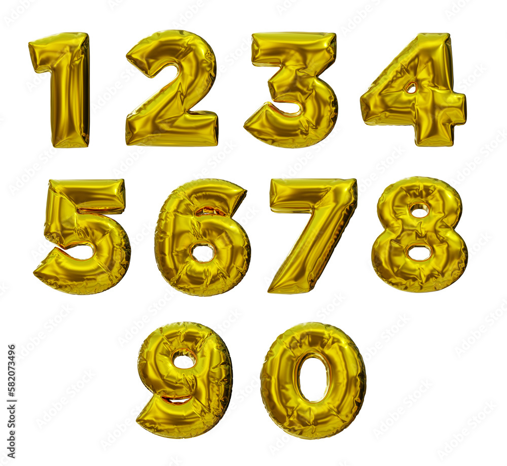 3d rendering gold numeric balloon from a center eye level angle perspective view 3d rendering gold numeric balloon from a center eye level angle perspective view