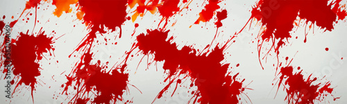 Wet red paintbrush stroke texture on blank blood colored background, with liquid drops and splatters in red and white. Artistic design is perfect for decorating. Vector