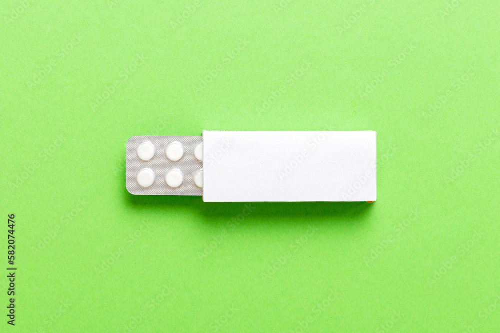 Blank White Product Package Box Mock-up. Open blank medicine drug box with blister top view Blank White Product Package Box Mock-up. Open blank medicine drug box with blister top view