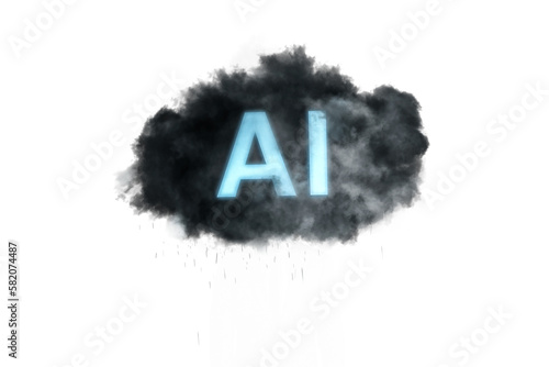 A dark cloud labeled with the letters AI - concept for dangers of artificial intelligence - isolated