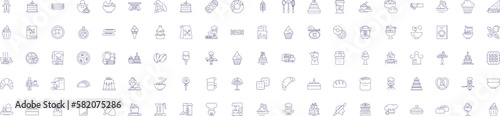 Cafe bakery line icons signs set. Design collection of Cafe, Bakery, Coffee, Pastries, Cupcakes, Cookies, Breads, Cakes outline concept vector illustrations