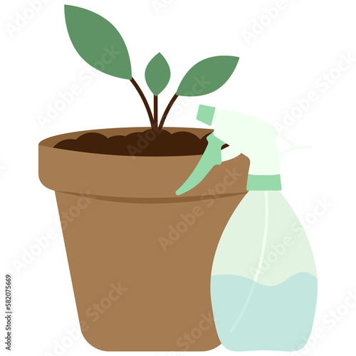 Flower pot and pulverizer. Flat vector illustration