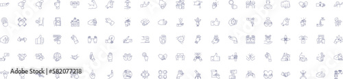 Hands line icons signs set. Design collection of Palms, Clenched, Reach, Squeeze, Shake, Grasp, Fingers, Gloves outline concept vector illustrations