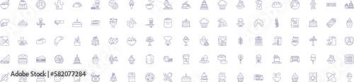 Artisanal pastries and desserts line icons signs set. Design collection of Confections, Pastries, Desserts, Artisanal, Baked, Cakes, Cupcakes, Sweets outline concept vector illustrations