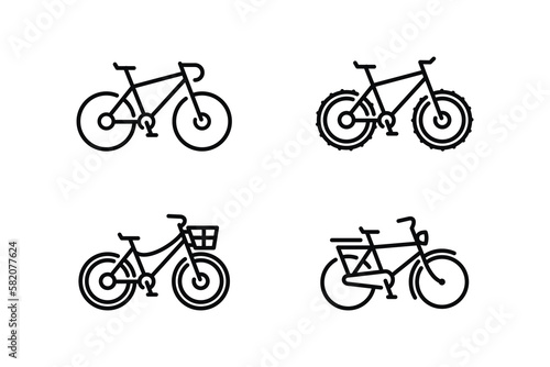 Bicycle outline icon set isolated on white background
