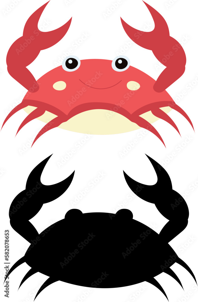 sea crab on white background with silhouette isolated, vector