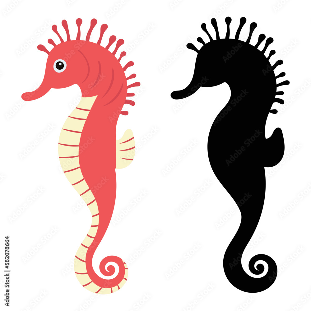 Fototapeta premium seahorse on white background with silhouette isolated, vector