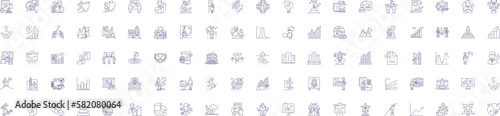 Growth line icons signs set. Design collection of Expansion, Advancement, Rise, Increment, Heighten, Develop, Increase, Amplify outline concept vector illustrations