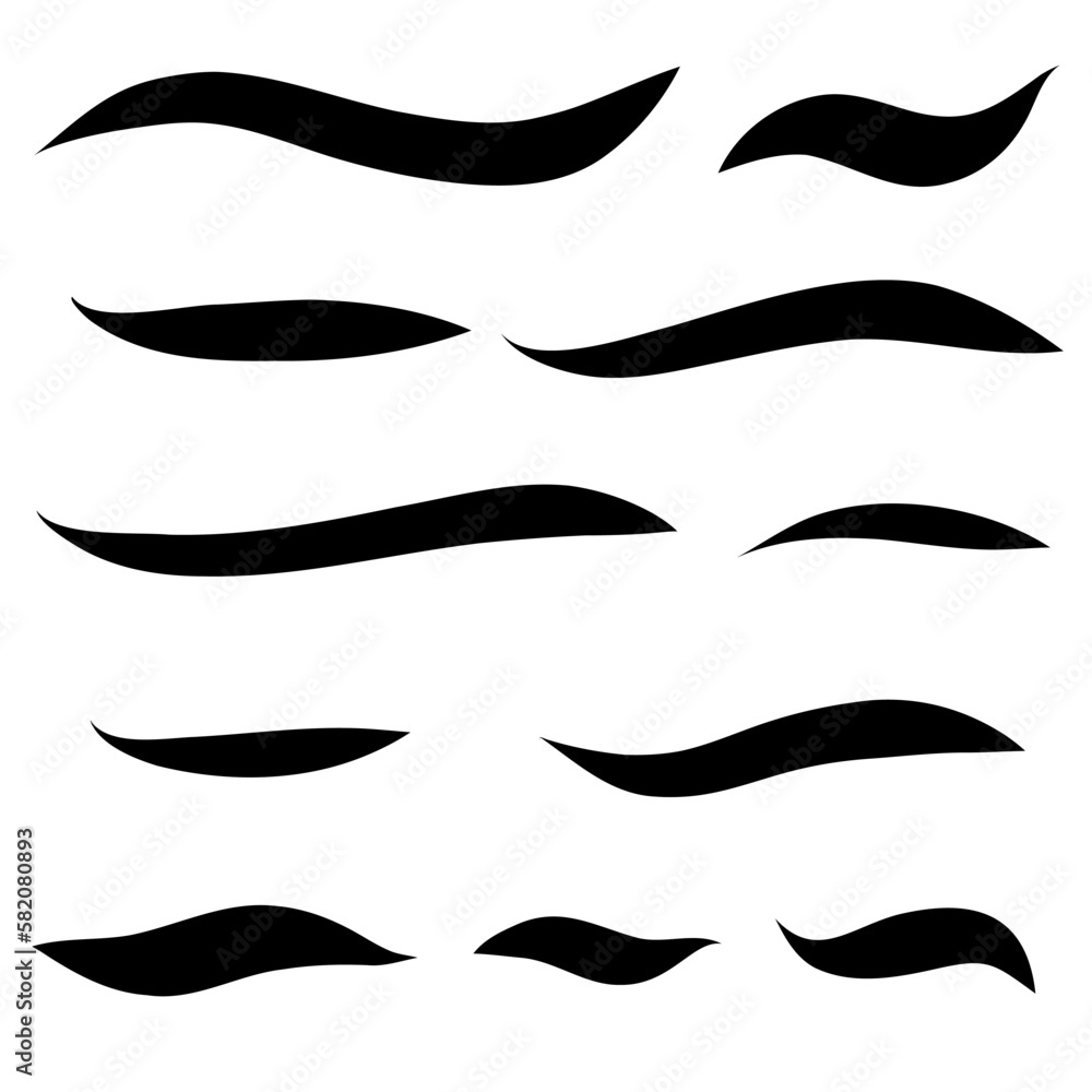 Set of swash hand drawn brush lines, underlines. Vector collection of calligraphic elements in doodle style. Swirl swoosh brushstroke Set of swash hand drawn brush lines, underlines. Vector collection of calligraphic elements in doodle style. Swirl swoosh brushstroke