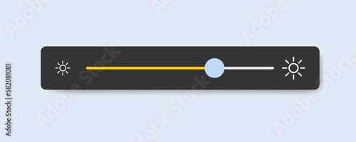 Brightness control. Flat, black, orange, brightness slider. Vector illustration.