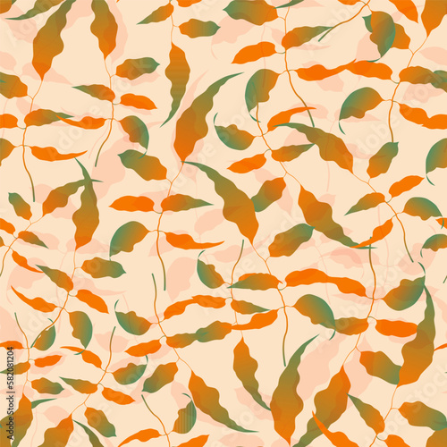 Pattern of variety of colorful trendy autumn gradient leaves. Vector illustrations for wrapping paper  invitations. Elegant shapes floristic isolated leaves. Forest  botanical  minimalistic floral.