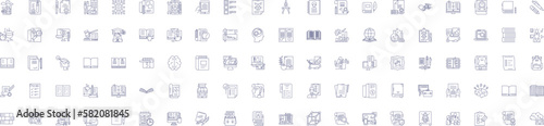 Homework line icons signs set. Design collection of Studies, Assignments, Exercises, Tasks, Projects, Drills, Quizzes, Requirements outline concept vector illustrations