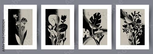 Still life leaves wild plants wall art print. Printable minimal abstract poster. Wall artwork for interior design. Contemporary decorative background. 