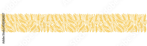 Line ornament for bakery. Spikelets and ears of wheat, rye or barley. Editable outline stroke. Vector line.