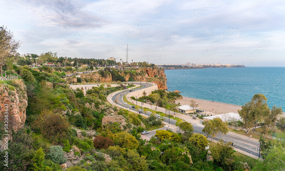 View of the road near the embankment of the city of Antalya.