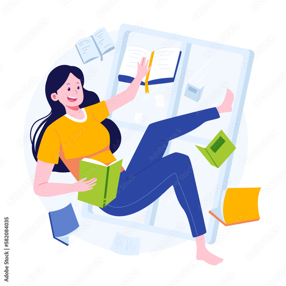 Woman with books flat illustration