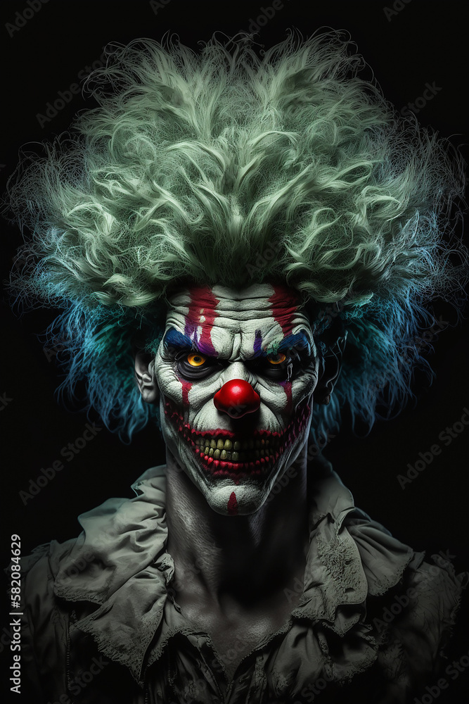 Colorful clown with makeup and hair. AI generated image