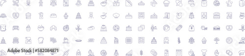 Bakery shop line icons signs set. Design collection of Bakery, Shop, Bread, Cake, Pastry, Muffin, Donut, Loaf outline concept vector illustrations