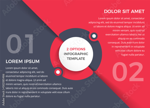 Infographic template with two steps or options, circle diagram
