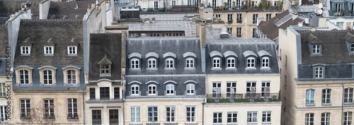 Fotografie Paris, typical buildings in the Marais, view from the Pompidou center