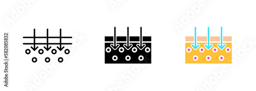 Skin hydration refers to the process of moisturizing and replenishing the skin's natural moisture levels. Vector set of icons in line, black and colorful styles isolated.