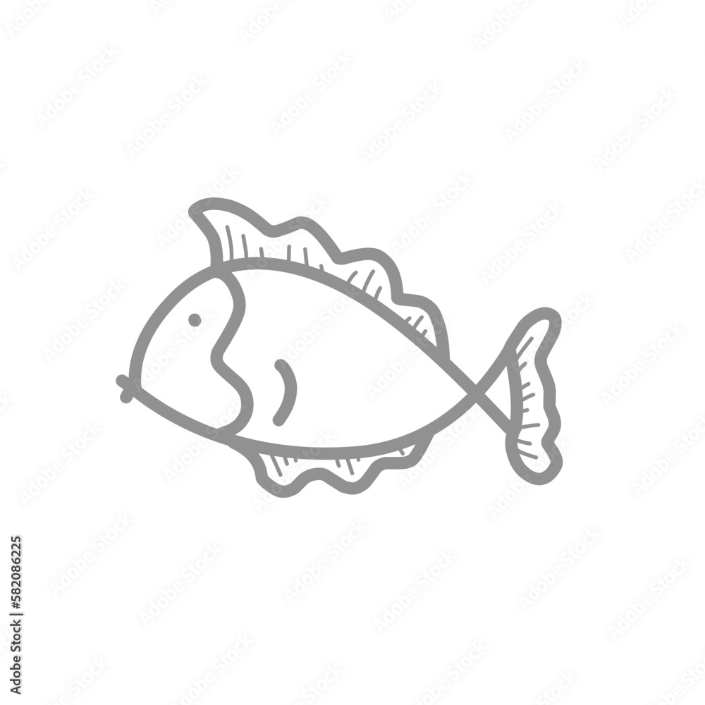 Fish Line Icon, Fish outline,  Doodle Fish