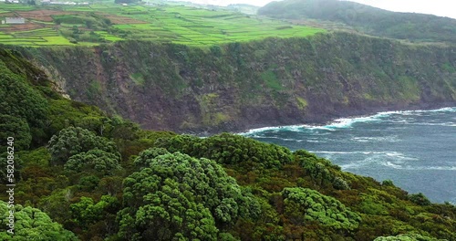 Green Cliffs Of Miradouro da Ponta do Queimado In Terceira Island, Azores - aerial shot photo