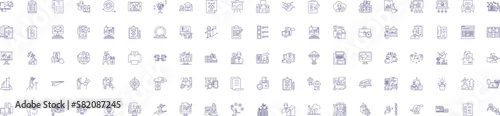Analytics line icons signs set. Design collection of Analytics, Tracking, Data, Measurement, Insight, Metrics, Monitoring, Reporting outline concept vector illustrations