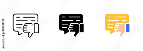 A hand pointing downward, with the index finger extended and the other fingers curled in. Vector set of icons in line, black and colorful styles isolated.